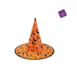 SOMBRERO BRUJA NARANJA MURCIELAGOS