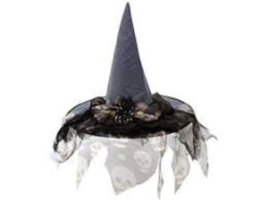 SOMBRERO BRUJA GRIS DECORADO MUJER