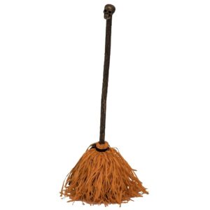 ESCOBA DE BRUJA NARANJA CON CALAVERA Y MOV. 87 CM