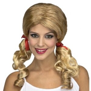 PELUCA COLEGIALA RUBIA COLETAS LAZOS
