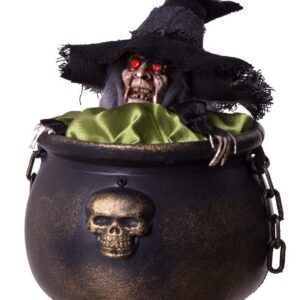CALDERO CON BRUJA ANIMADA CON LUZ, SONIDO 17X19,5X2