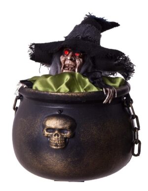 CALDERO CON BRUJA ANIMADA CON LUZ, SONIDO 17X19,5X2