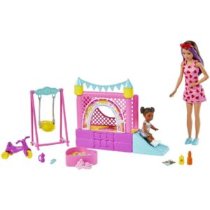 BARBIE SKIPPER NIÑERA CON CASTILLO INFLABLE
