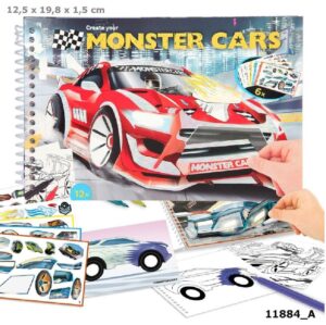 CUADERNO COLOREAR MONSTER CARS PEGATINAS COCHES