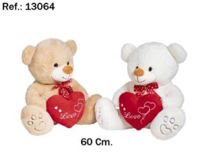 OSO PIES CORAZON LOVE 60CM MARRON/BLANCO