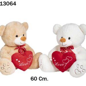 OSO PIES CORAZON LOVE 60CM MARRON/BLANCO