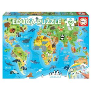 Puzzle 150 mapamundi animales geopuzzles