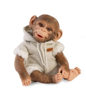 Muñeco mono reborn 32cm, pijama gris con pelo.