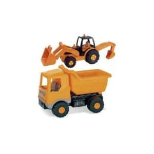 Camion volquete y tractor con pala y retro “ROAD WORKS”