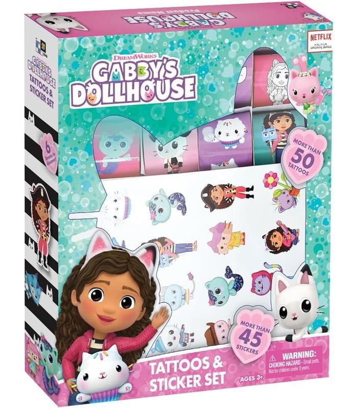 Set de tatoos y stickers la casa de muñecas de gabby