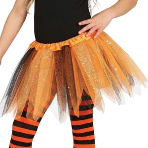 TUTU INFANTIL BRILLANTE NARANJA Y NEGRO 30 CMS
