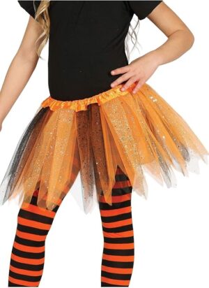 TUTU INFANTIL BRILLANTE NARANJA Y NEGRO 30 CMS