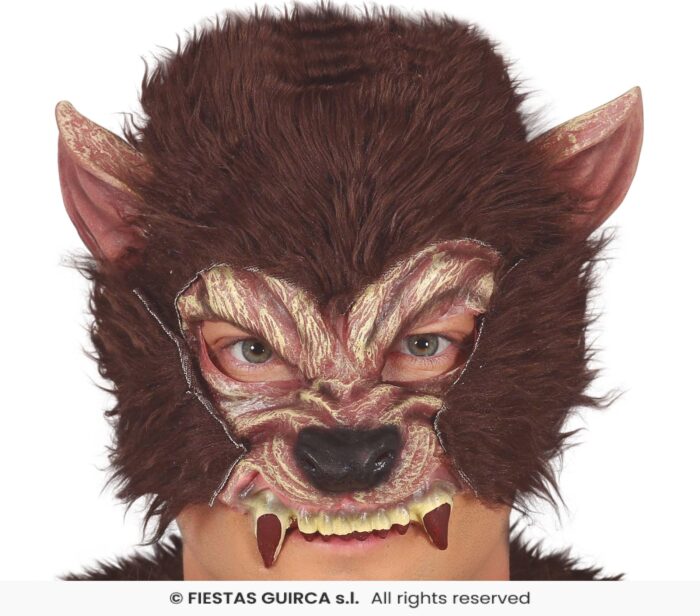 MEDIA MASCARA HOMBRE LOBO CON PELO, LATEX - Imagen 1