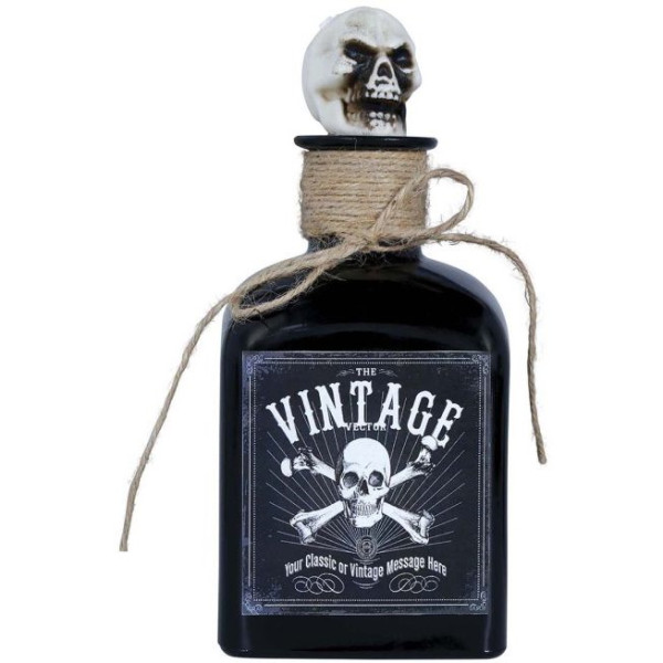 BOTELLA DE VENENO CON CALAVERA, CRISTAL, 20 CMS.