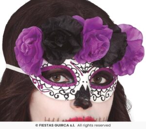 ANTIFAZ CATRINA FLORES LILA Y NEGRAS