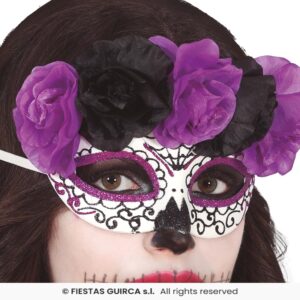 ANTIFAZ CATRINA FLORES LILA Y NEGRAS