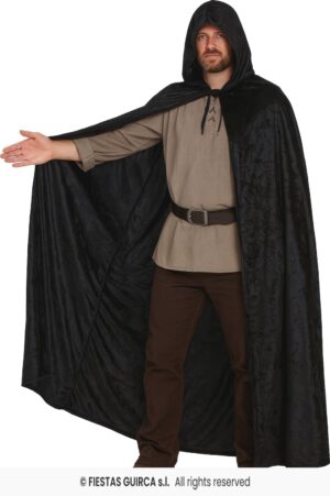 CAPA NEGRA CON CAPUCHA TERCIOPELO 130 CMS.