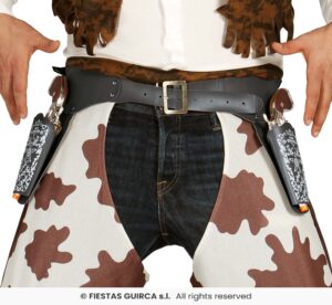 CARTUCHERA NEGRA DOBLE CON DOS PISTOLAS