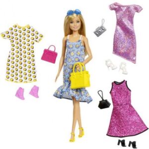 Muñeca Barbie Fashionista con 4 modas