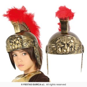 CASCO ROMANO INFANTIL ORO CON PLUMA