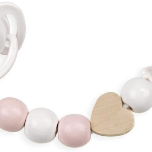 Set Chupete C/Cadena De Piezas De Madera Y Pinza Blanca