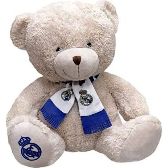 Oso de peluche blanco con bufanda y escudo del Real Madrid de 35 cm - Imagen 1