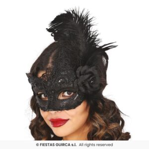 ANTIFAZ NEGRO CON PLUMAS