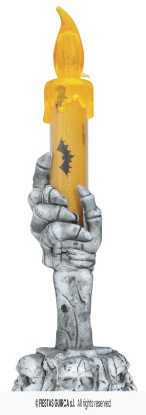 PORTAVELAS CALAVERA CON VELA LED 15 CMS