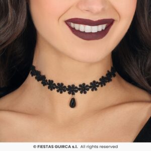 GARGANTILLA BORDADA CON FLORES NEGRA