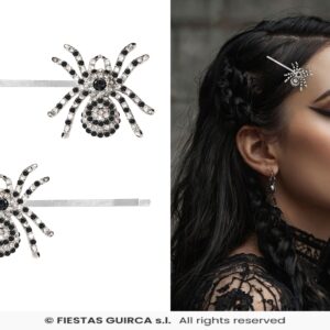 SET 2 CLIPS PELO ARAÑAS BRILLANTES PLATA, 7.5 CM