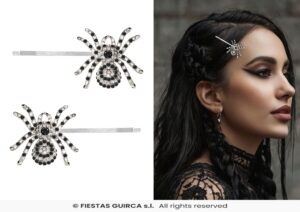 SET 2 CLIPS PELO ARAÑAS BRILLANTES PLATA, 7.5 CM