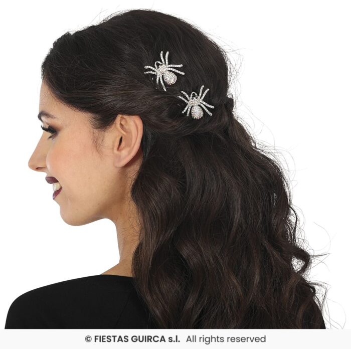 SET 2 CLIPS PELO ARAÑAS BRILLANTES PLATA, 7.5 CM - Imagen 2