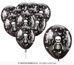 BOLSA 10 GLOBOS NEGROS ESQUELETOS 30 CMS