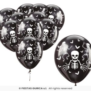 BOLSA 10 GLOBOS NEGROS ESQUELETOS 30 CMS