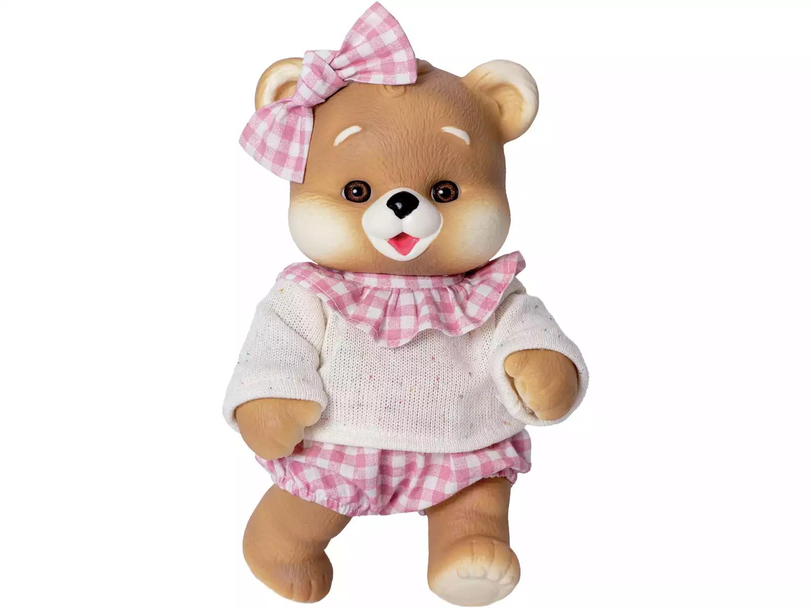 Muñeca Oso de 25 cm con Jersey Beige Y Cuadros Rosa