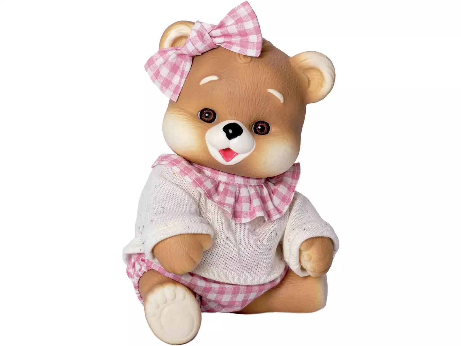Muñeca Oso de 25 cm con Jersey Beige Y Cuadros Rosa - Imagen 2