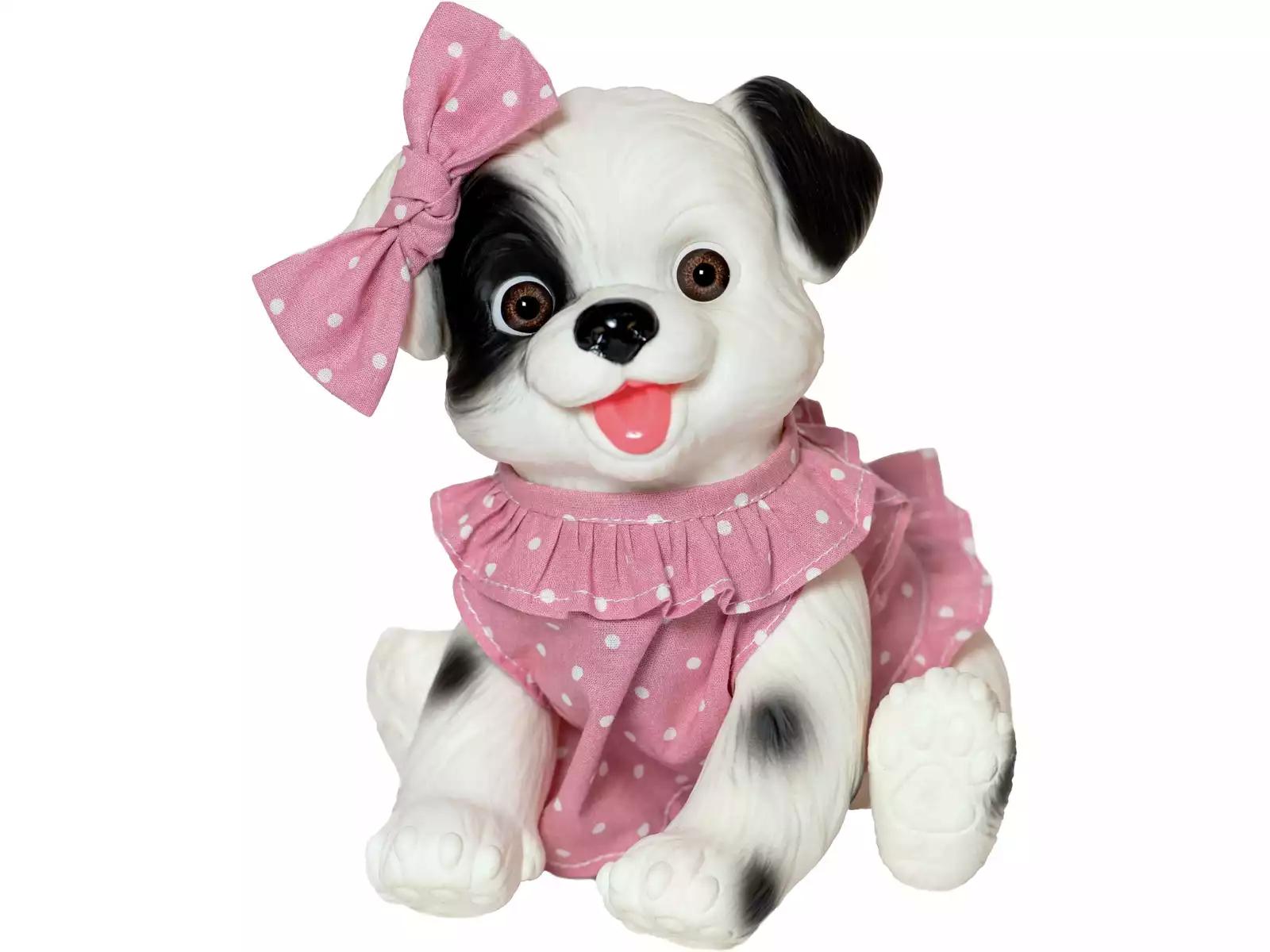 Muñeco Perrito Blanco y Negro de 23 cm con Vestido Rosa - Imagen 2