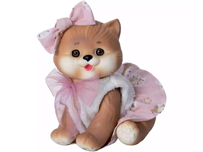 Muñeco Gatito Marrón de 23 cm con Chaleco Blanco - Imagen 1