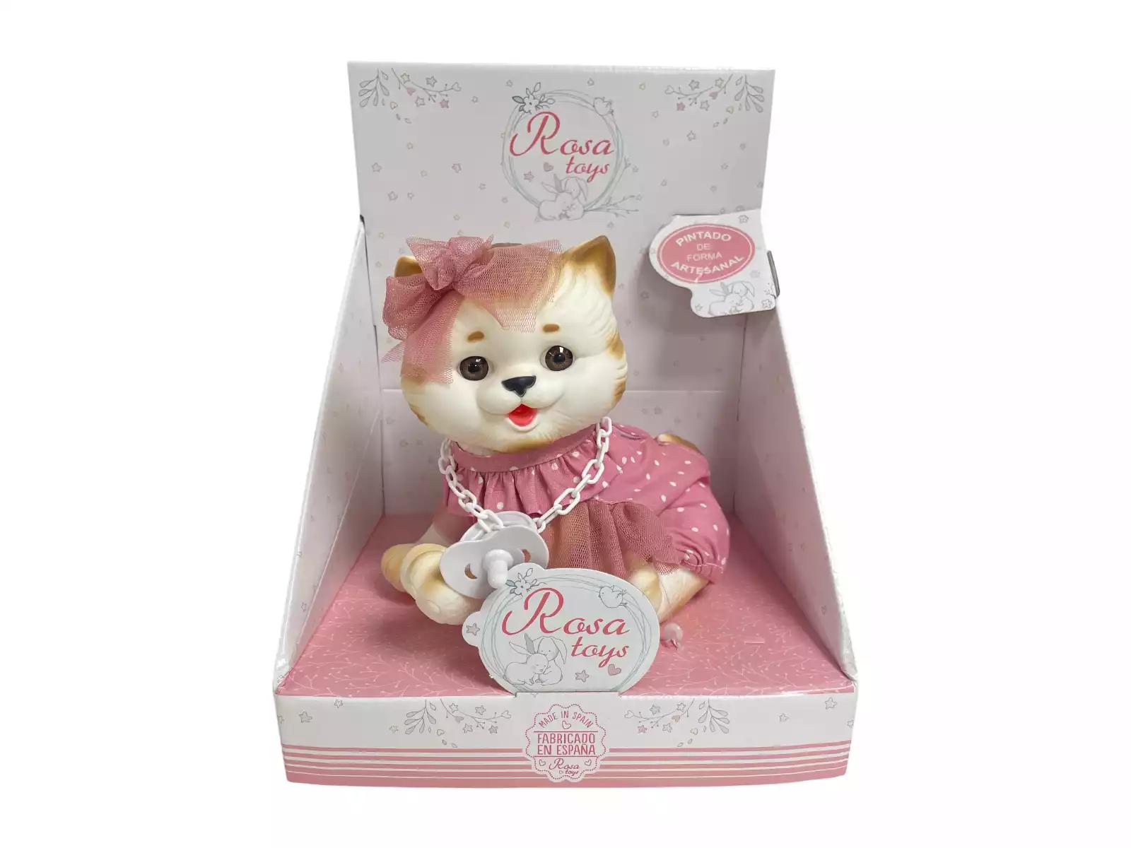 Muñeco Gatito Beige de 23 cm con Vestido Rosa