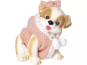 Muñeco Perrito Marrón y Beige de 23 cm con Abrigo Rosa