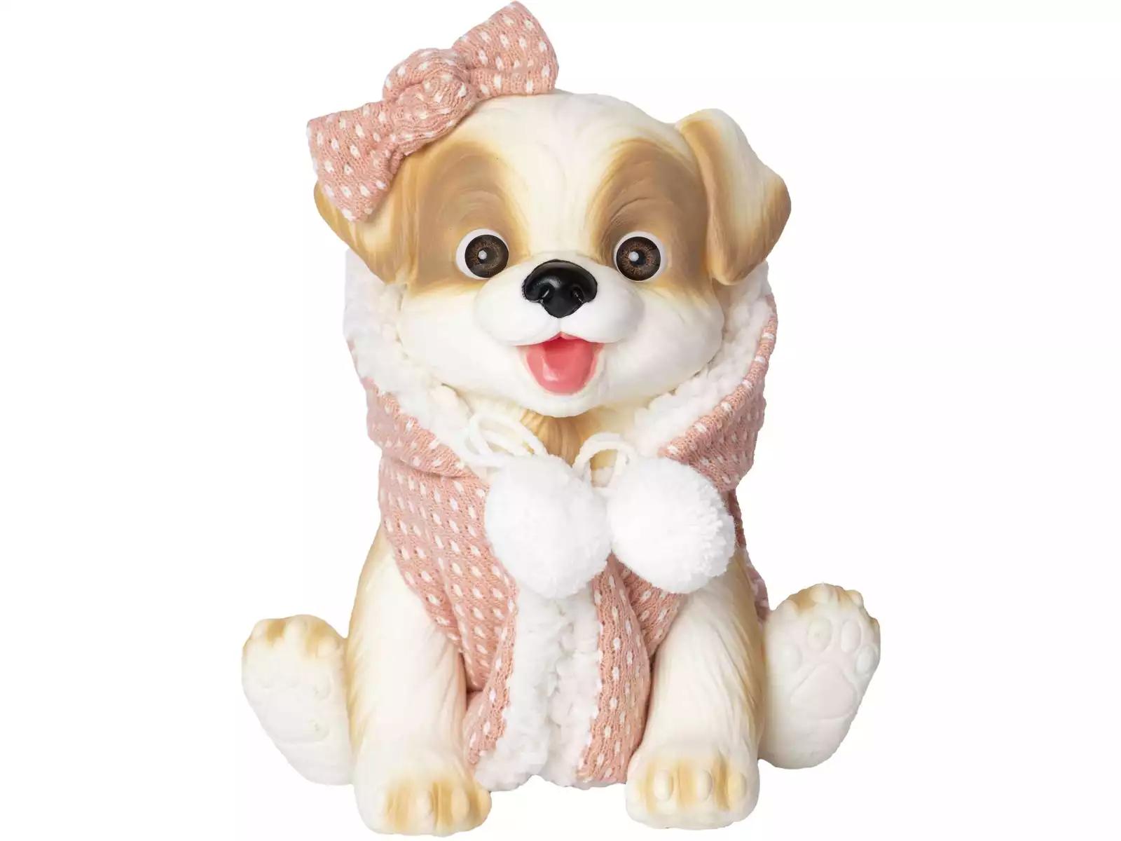Muñeco Perrito Marrón y Beige de 23 cm con Abrigo Rosa - Imagen 2