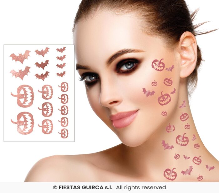 Tatuajes Calabaza Y Murcielagos Oro rosa - Imagen 1