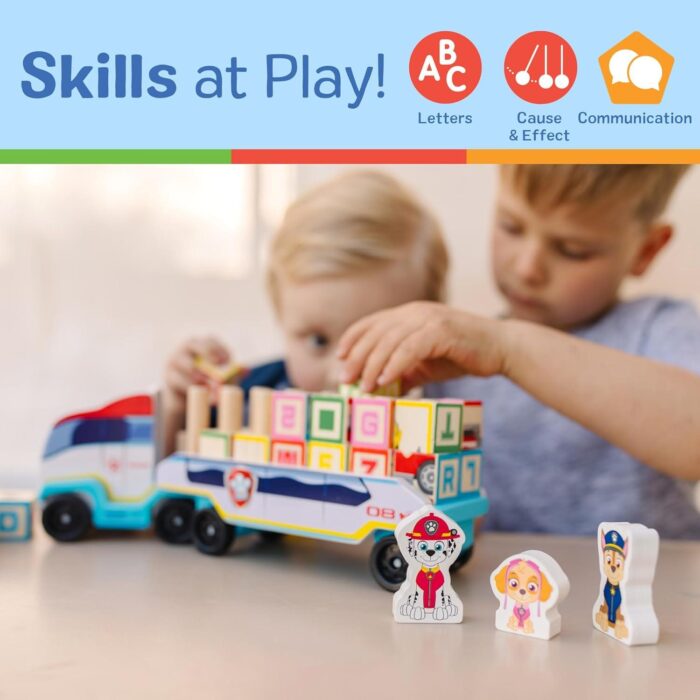 Paw Patrol Camión de Bloques ABC de Madera, Patrulla Canina Juguete Educativo, 33 Piezas, Juguetes d - Imagen 5