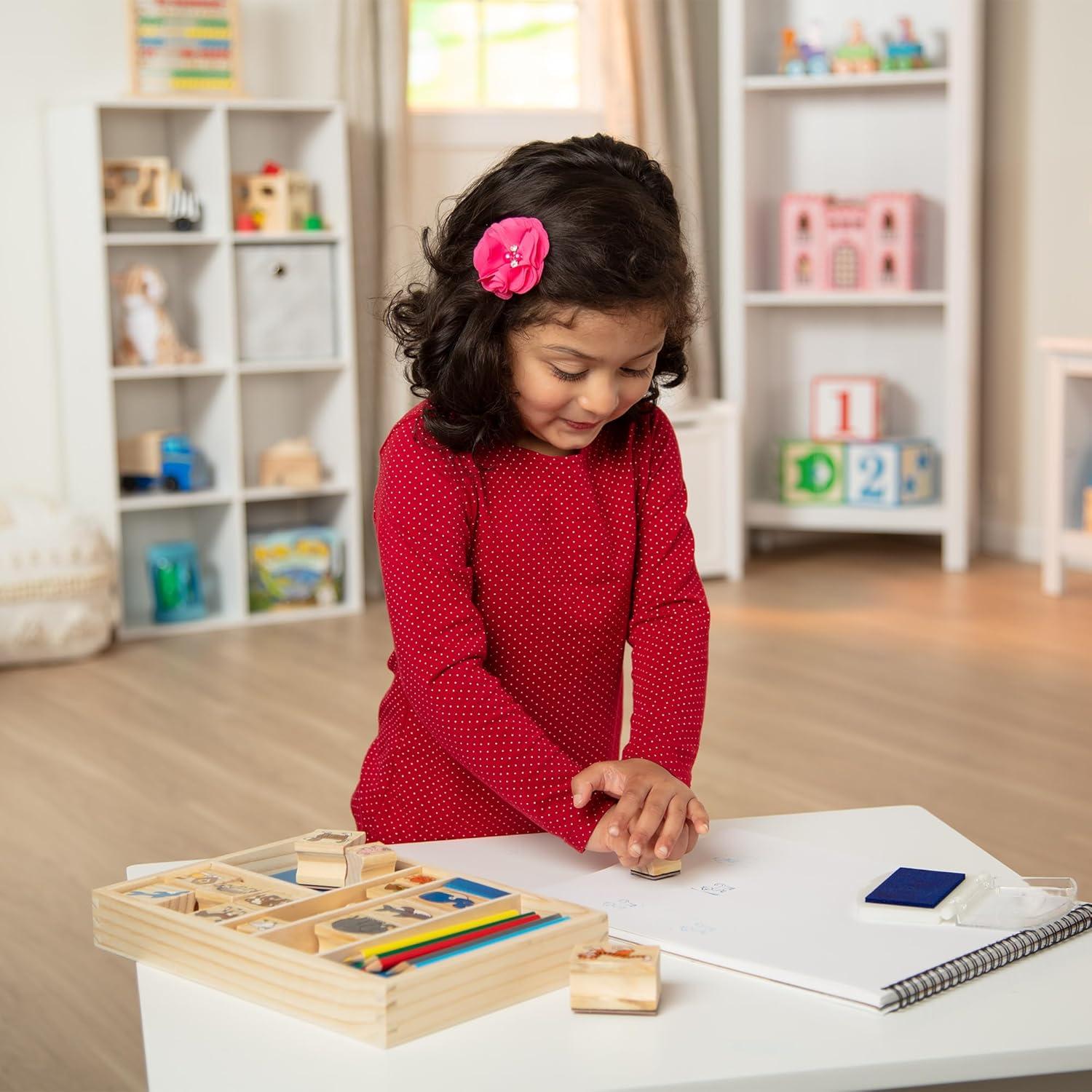 Juego de Sellos de Madera, Animales, 16 Sellos, 7 lápices y una Almohadilla de Tinta, Juguete Creati - Imagen 2