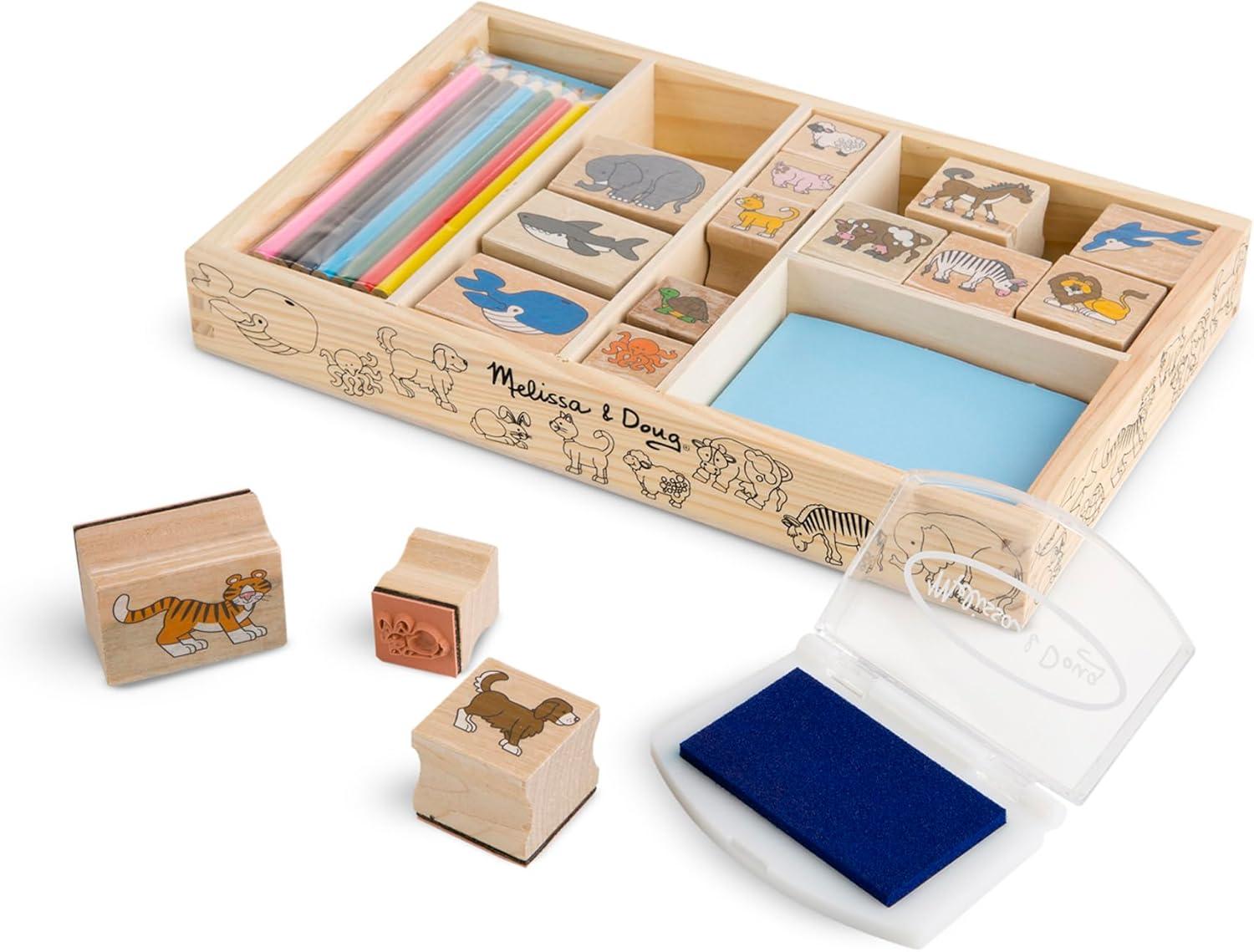Juego de Sellos de Madera, Animales, 16 Sellos, 7 lápices y una Almohadilla de Tinta, Juguete Creati - Imagen 3