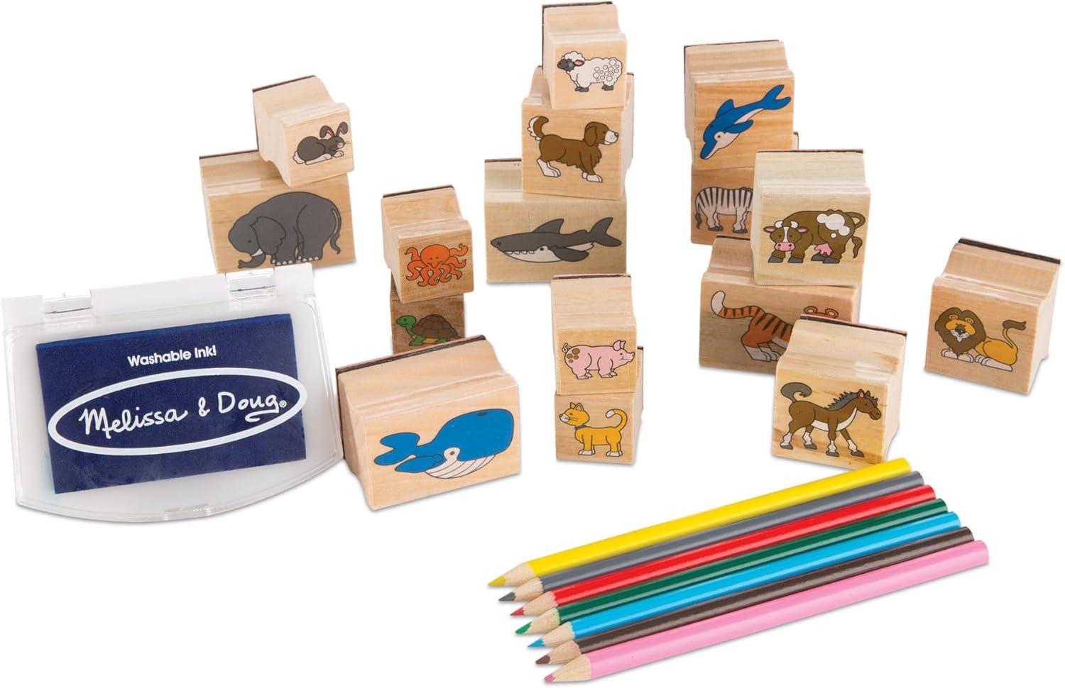 Juego de Sellos de Madera, Animales, 16 Sellos, 7 lápices y una Almohadilla de Tinta, Juguete Creati - Imagen 4