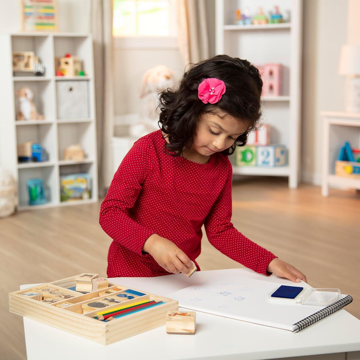 Juego de Sellos de Madera, Animales, 16 Sellos, 7 lápices y una Almohadilla de Tinta, Juguete Creati - Imagen 5