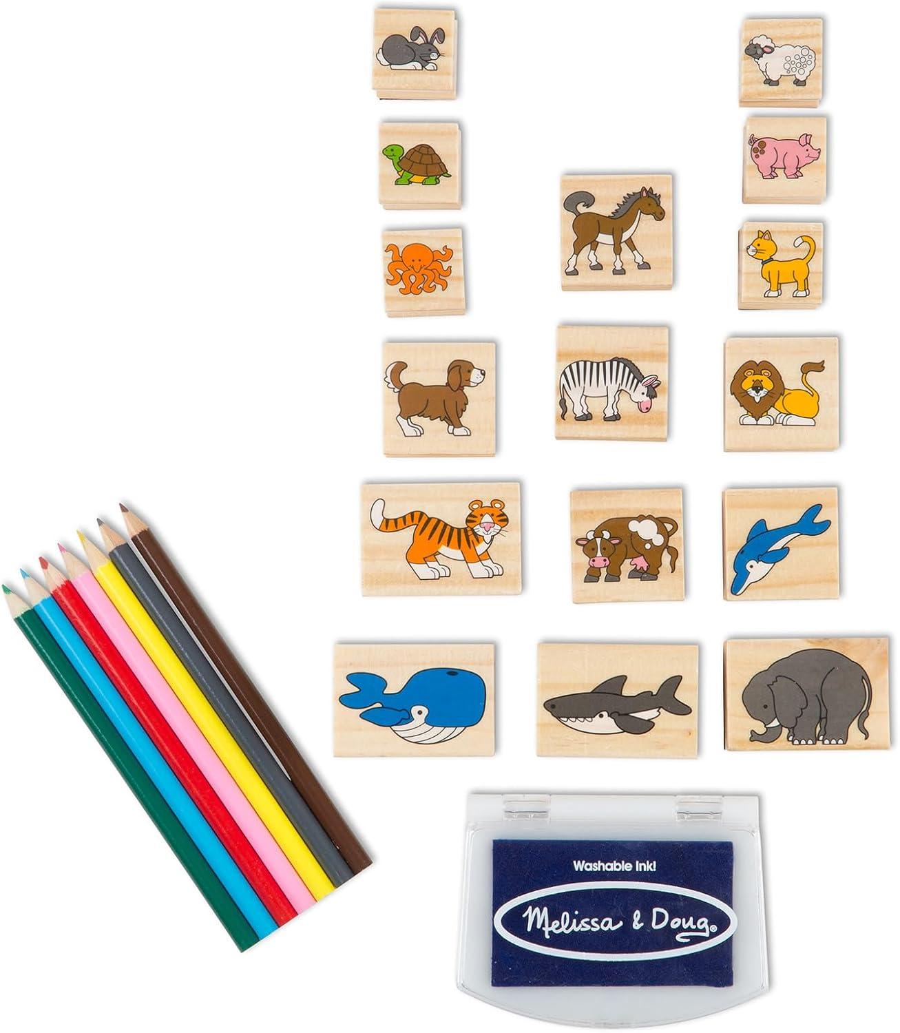 Juego de Sellos de Madera, Animales, 16 Sellos, 7 lápices y una Almohadilla de Tinta, Juguete Creati - Imagen 6