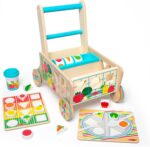uguete de Carrito de la Compra de Madera para Empujar con clasificador de Formas y Puzzles (16 Pieza