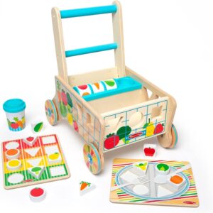 uguete de Carrito de la Compra de Madera para Empujar con clasificador de Formas y Puzzles (16 Pieza